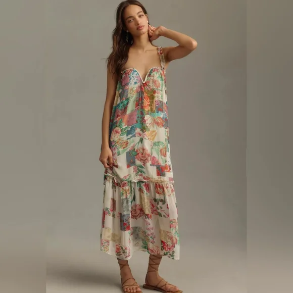 By Anthropologie Chiffon Shift Midi Dress size Small NWT - Picture 1 of 15
